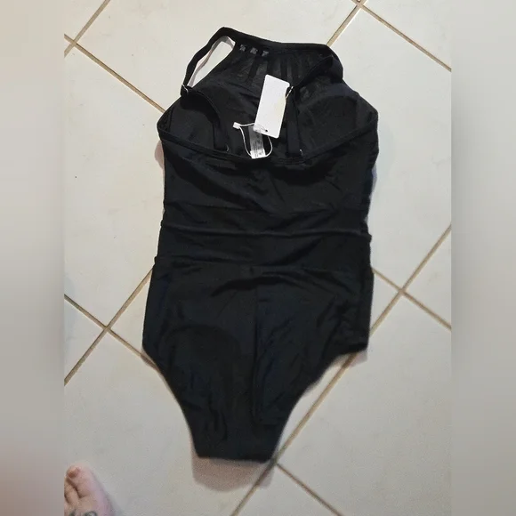 Holipick One Piece Swimsuit Bathing Suit Black Mesh Cutouts High Neck See Throug - Picture 14 of 16